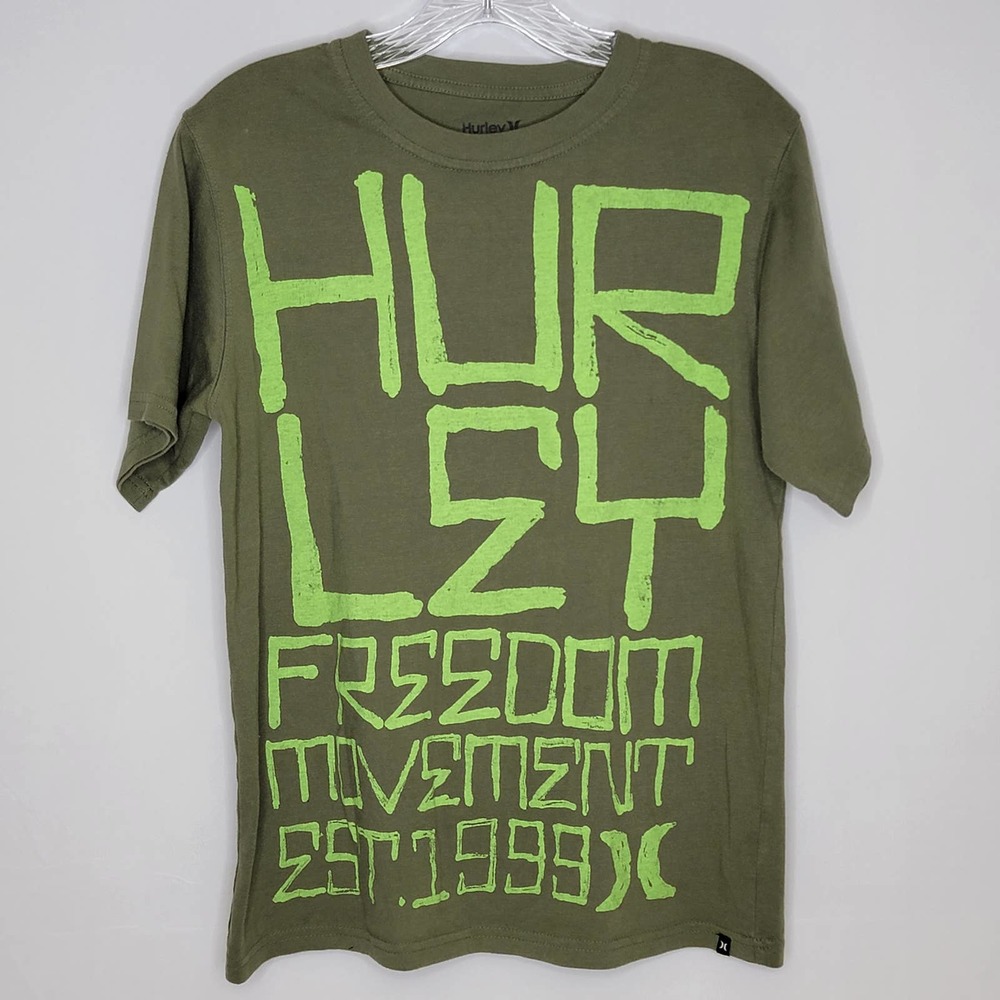 HURLEY Short Sleeve T Shirt Boys Youth Large Green Freedom Movement